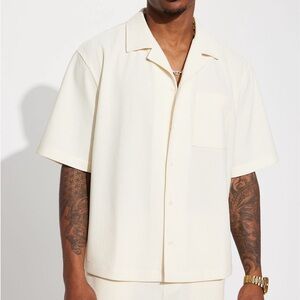 Fashion Nova Men's Cream Button Down Shirt